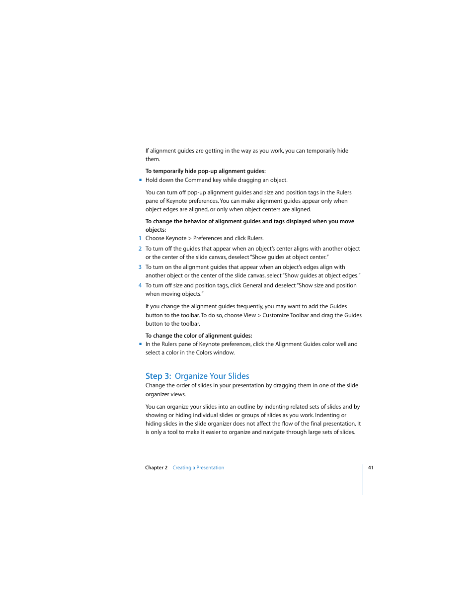 Step 3:organize your slides, Step 3: organize your slides | Apple Keynote 3 User Manual | Page 41 / 187