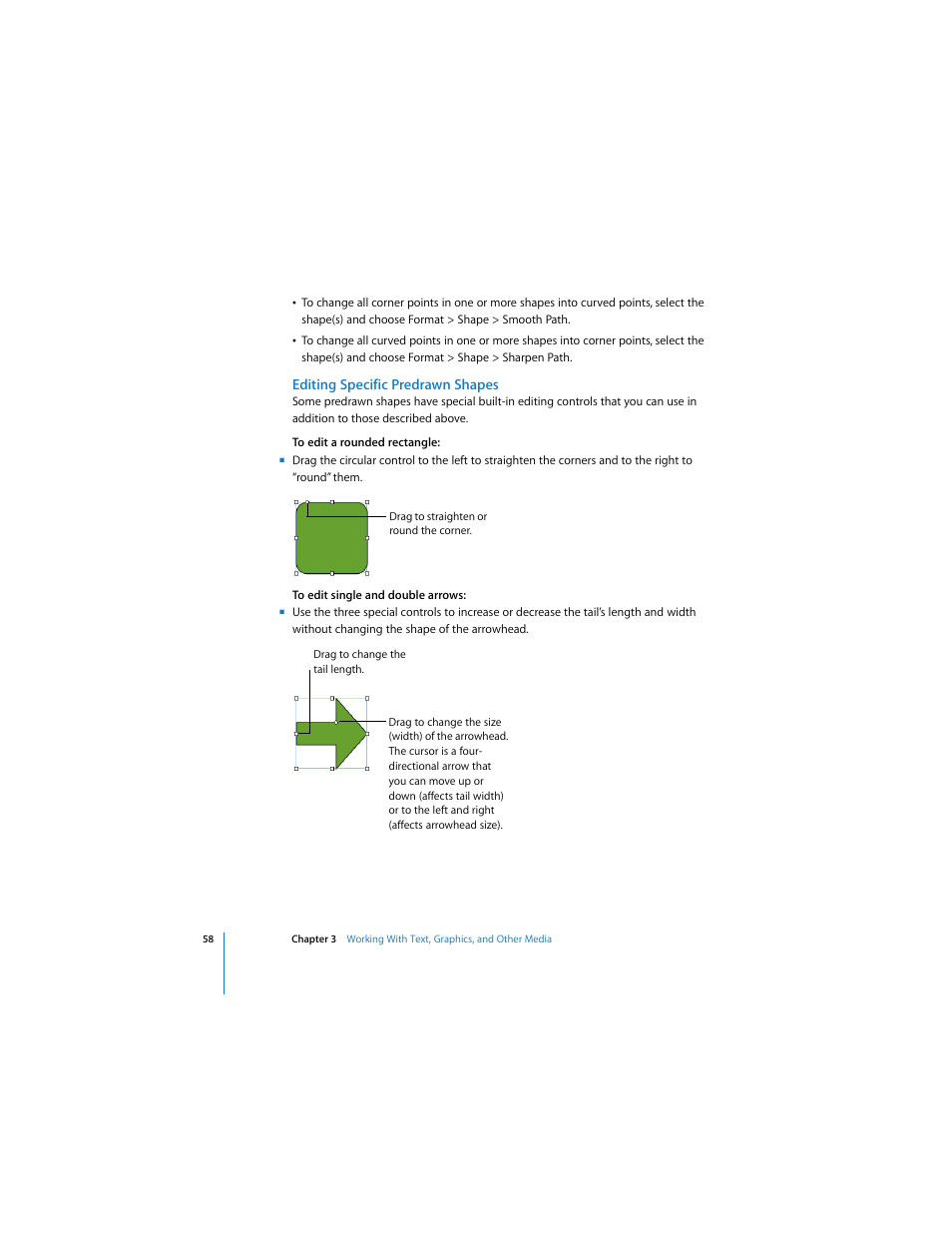 Editing specific predrawn shapes | Apple Keynote 3 User Manual | Page 58 / 187