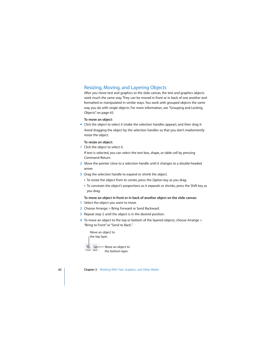 Resizing, moving, and layering objects | Apple Keynote 3 User Manual | Page 62 / 187