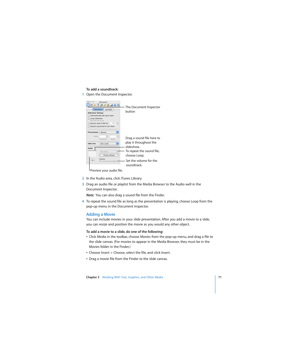 Adding a movie | Apple Keynote 3 User Manual | Page 71 / 187
