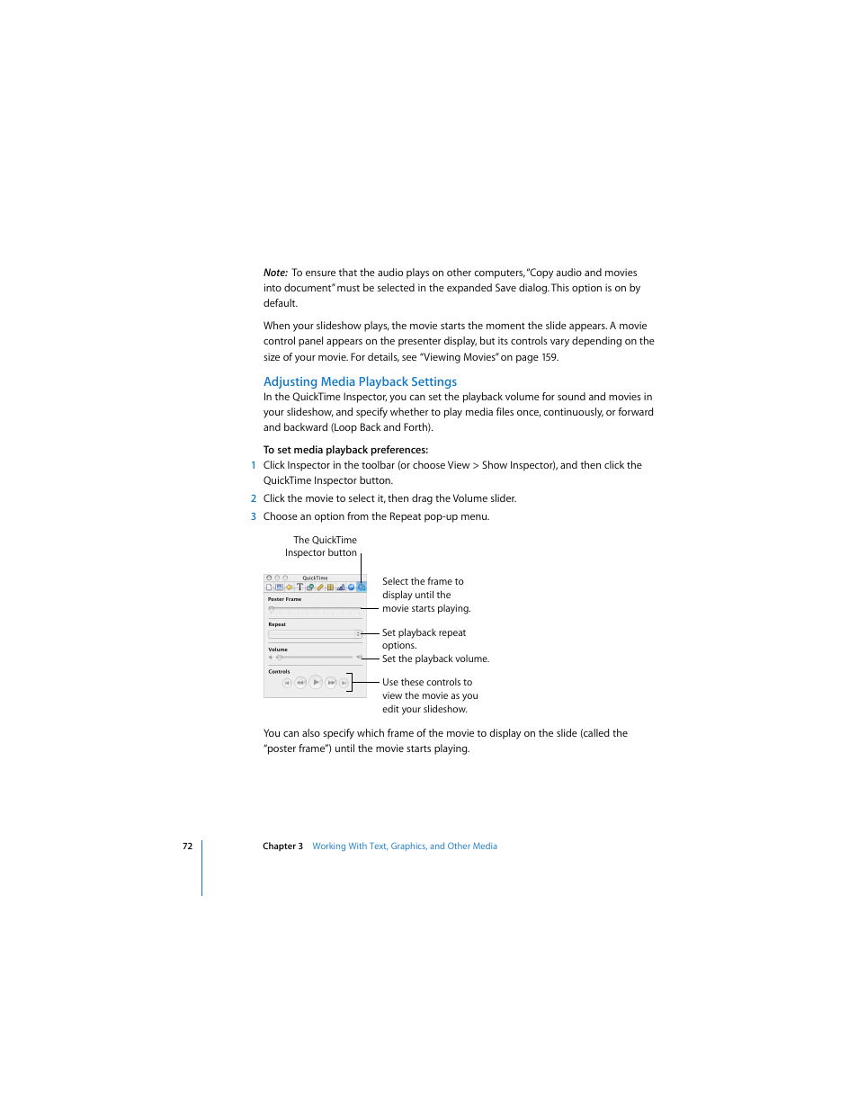 Adjusting media playback settings | Apple Keynote 3 User Manual | Page 72 / 187
