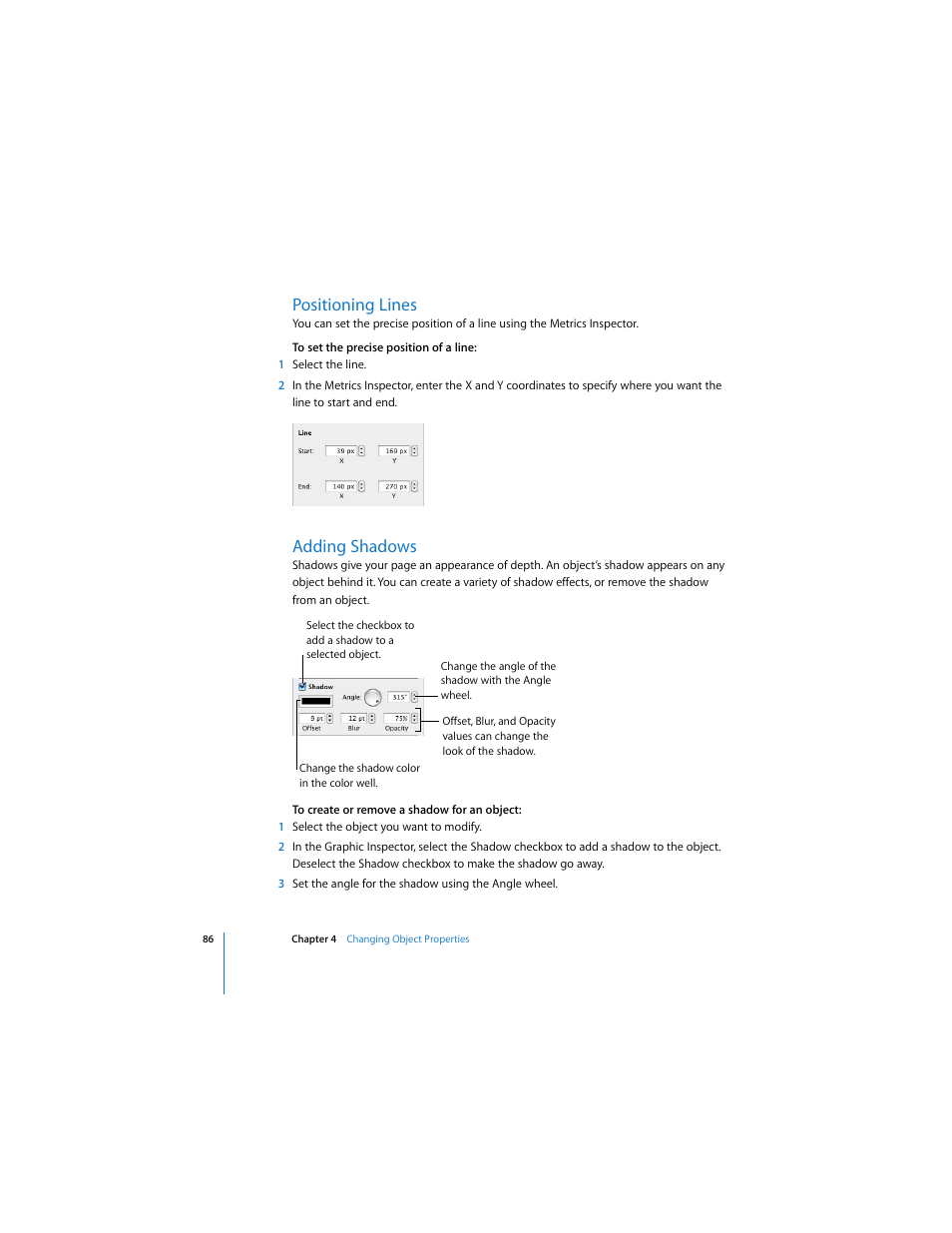 Positioning lines, Adding shadows | Apple Keynote 3 User Manual | Page 86 / 187