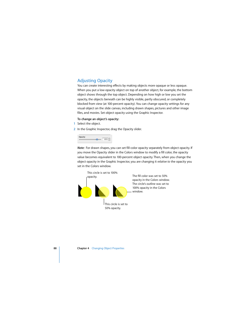 Adjusting opacity | Apple Keynote 3 User Manual | Page 88 / 187