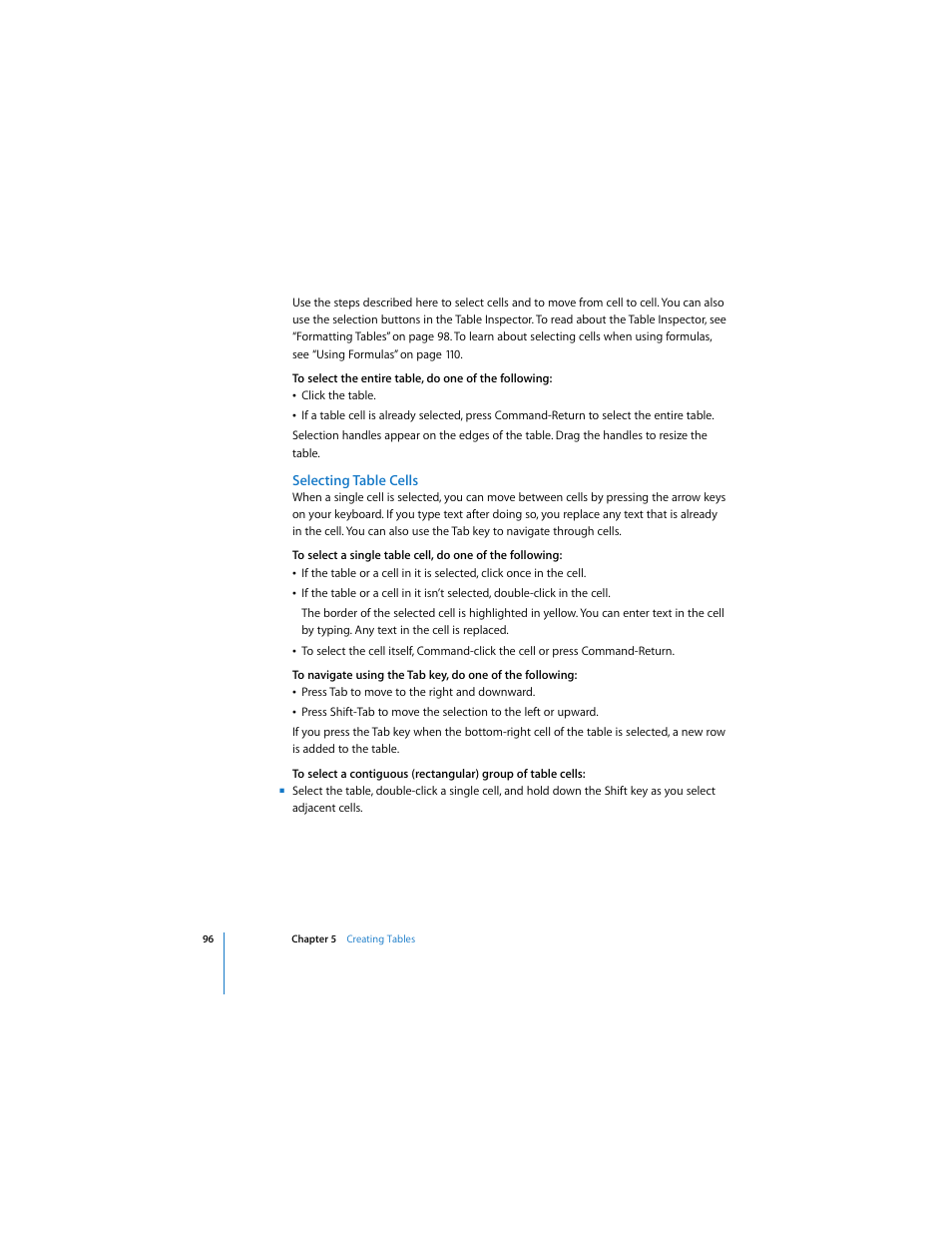 Selecting table cells | Apple Keynote 3 User Manual | Page 96 / 187