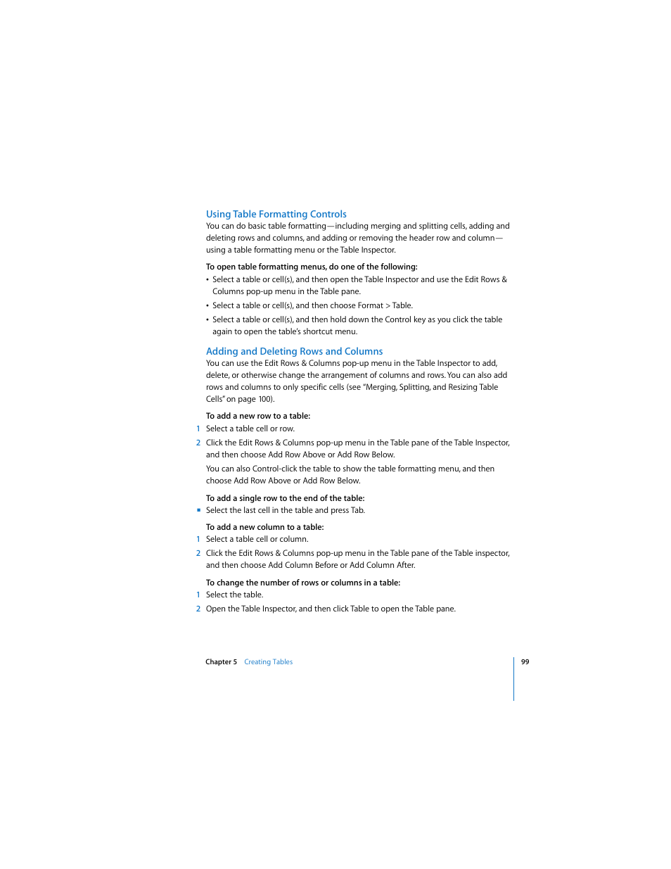 Using table formatting controls, Adding and deleting rows and columns | Apple Keynote 3 User Manual | Page 99 / 187