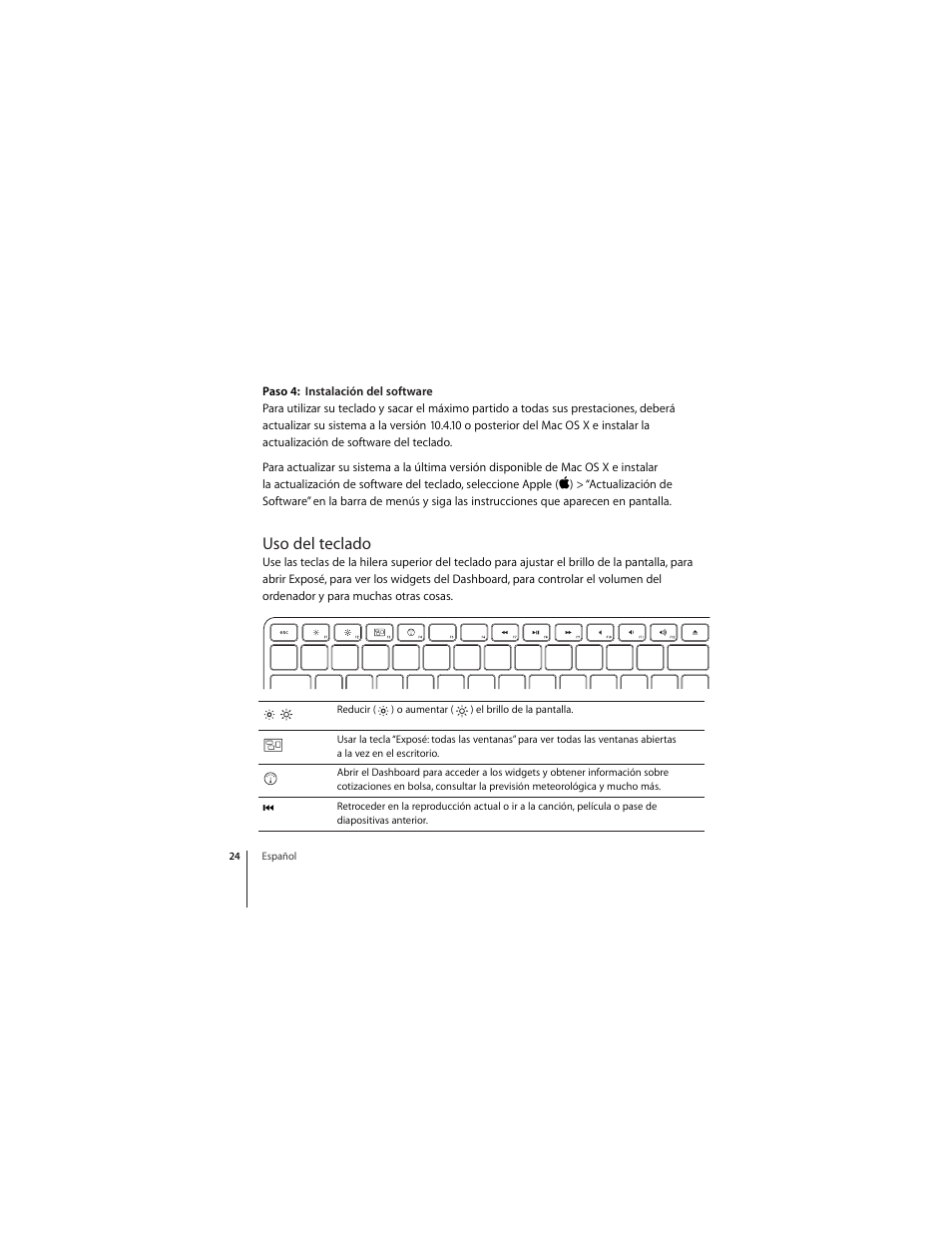 Uso del teclado | Apple Wireless Keyboard (2007) User Manual | Page 24 / 32