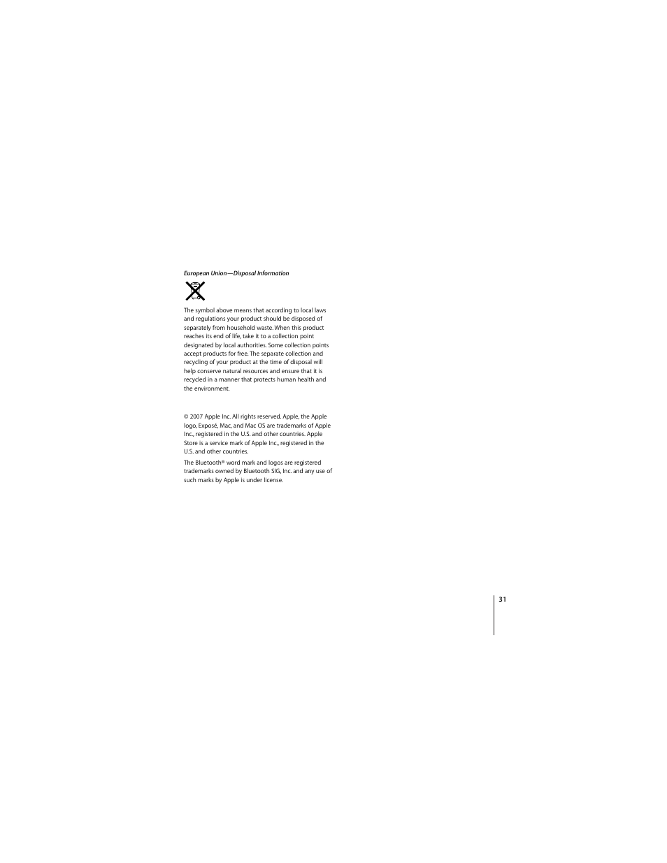 Apple Wireless Keyboard (2007) User Manual | Page 31 / 32