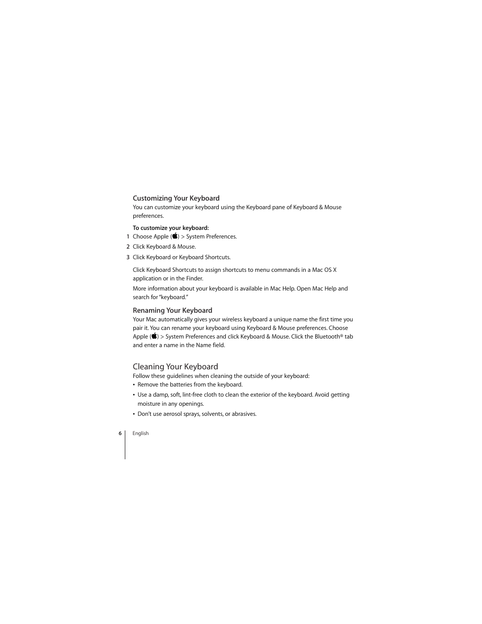 Cleaning your keyboard | Apple Wireless Keyboard (2007) User Manual | Page 6 / 32