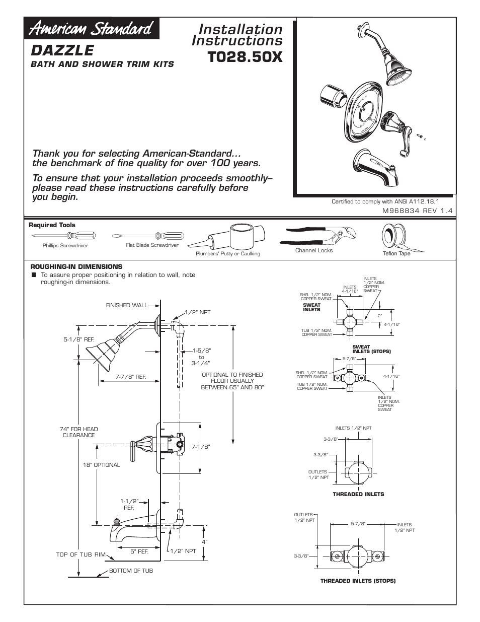 American Standard DAZZLE T028.50X User Manual | 3 pages