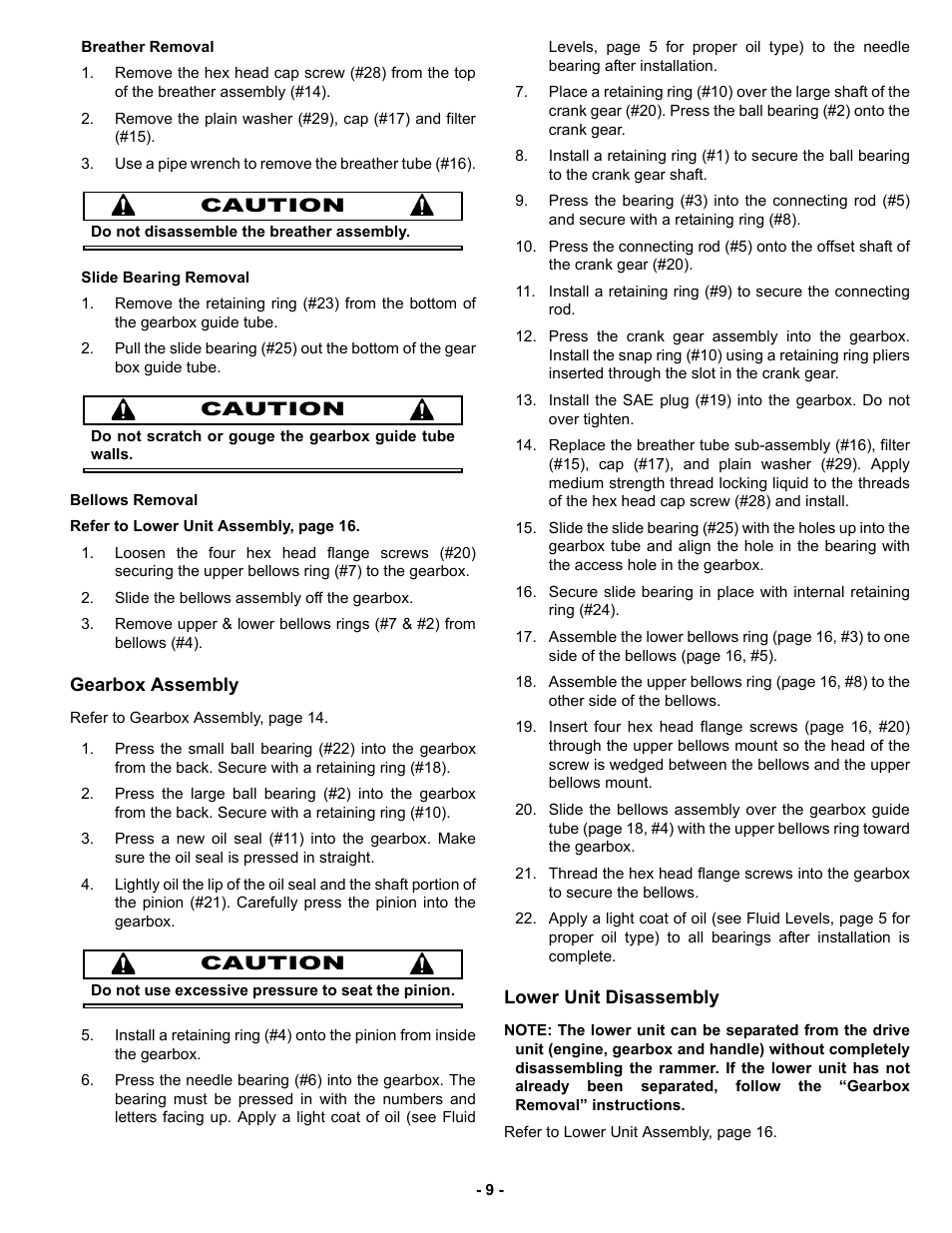 Gearbox assembly, Lower unit disassembly, E “lower unit disassembly | MBW R422 User Manual | Page 12 / 29