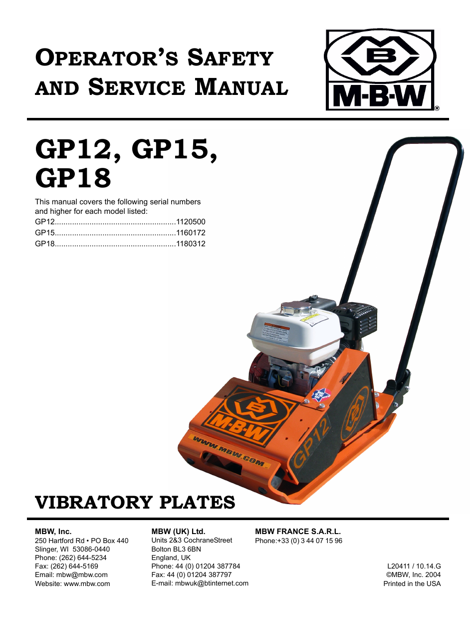 MBW GP18 User Manual | 25 pages
