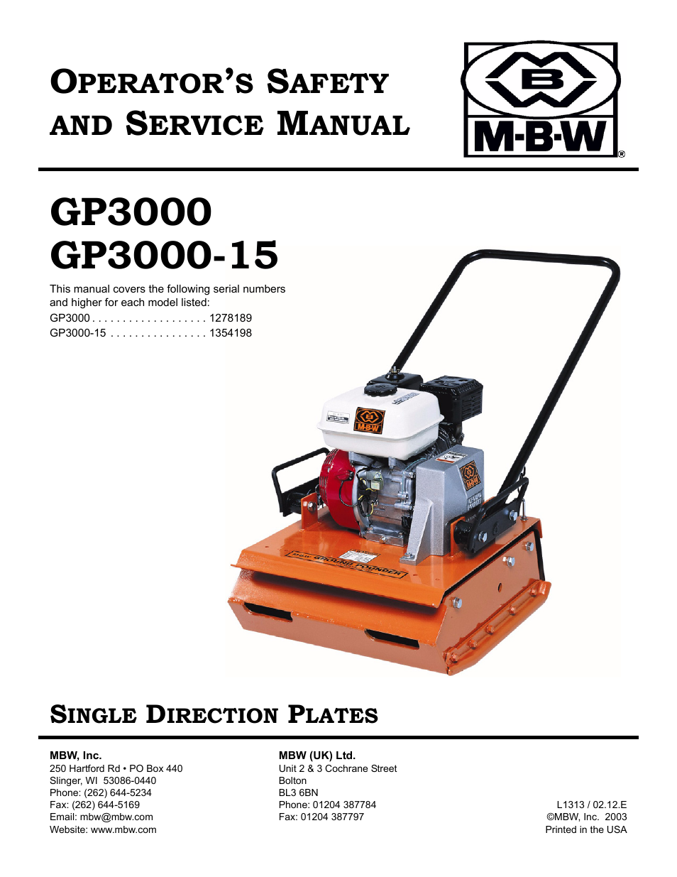 MBW GP3000-15 User Manual | 25 pages
