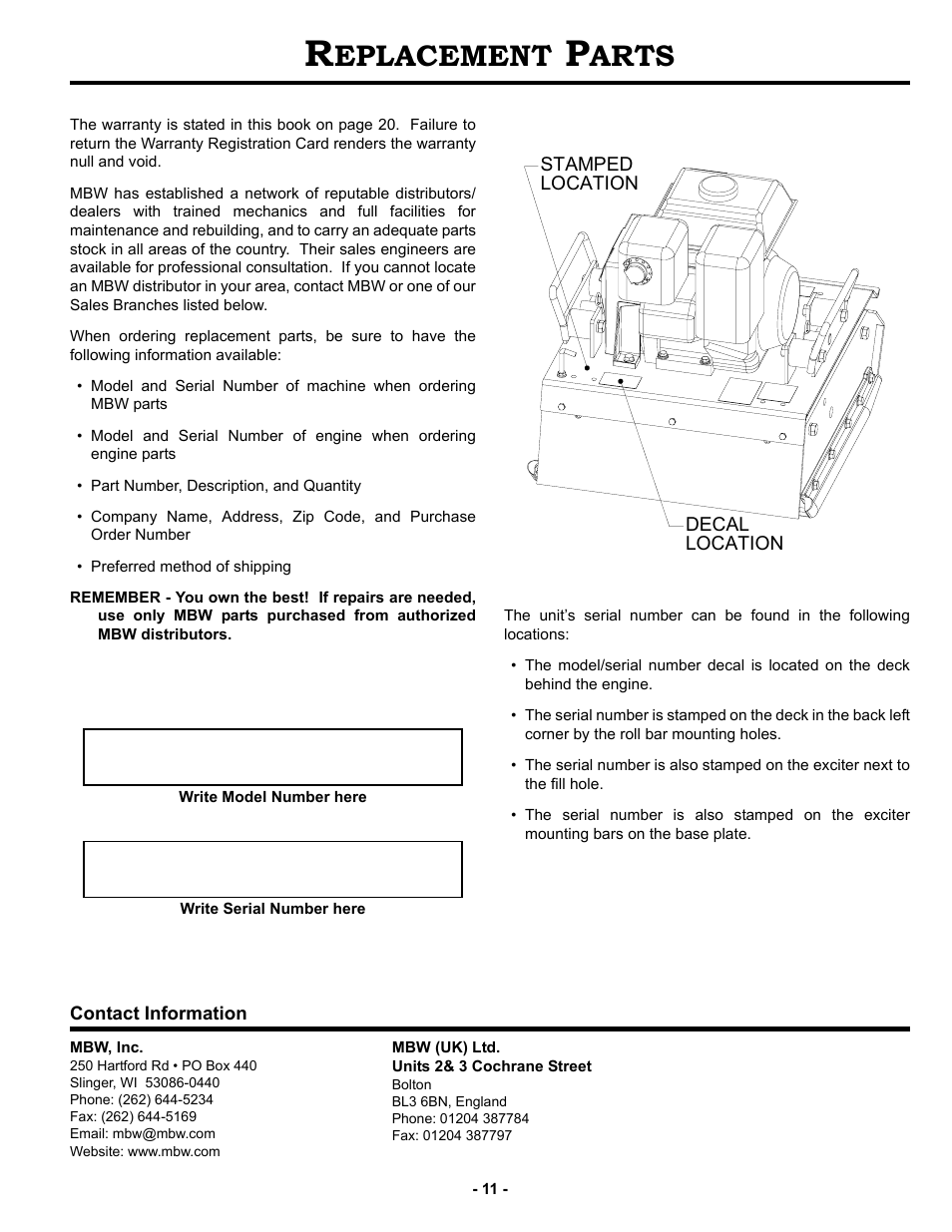 Replacement parts, Eplacement, Arts | MBW GP3000-15 User Manual | Page 14 / 25