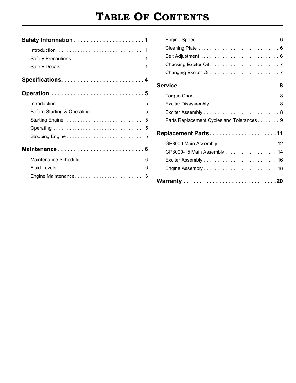Able, Ontents | MBW GP3000-15 User Manual | Page 2 / 25