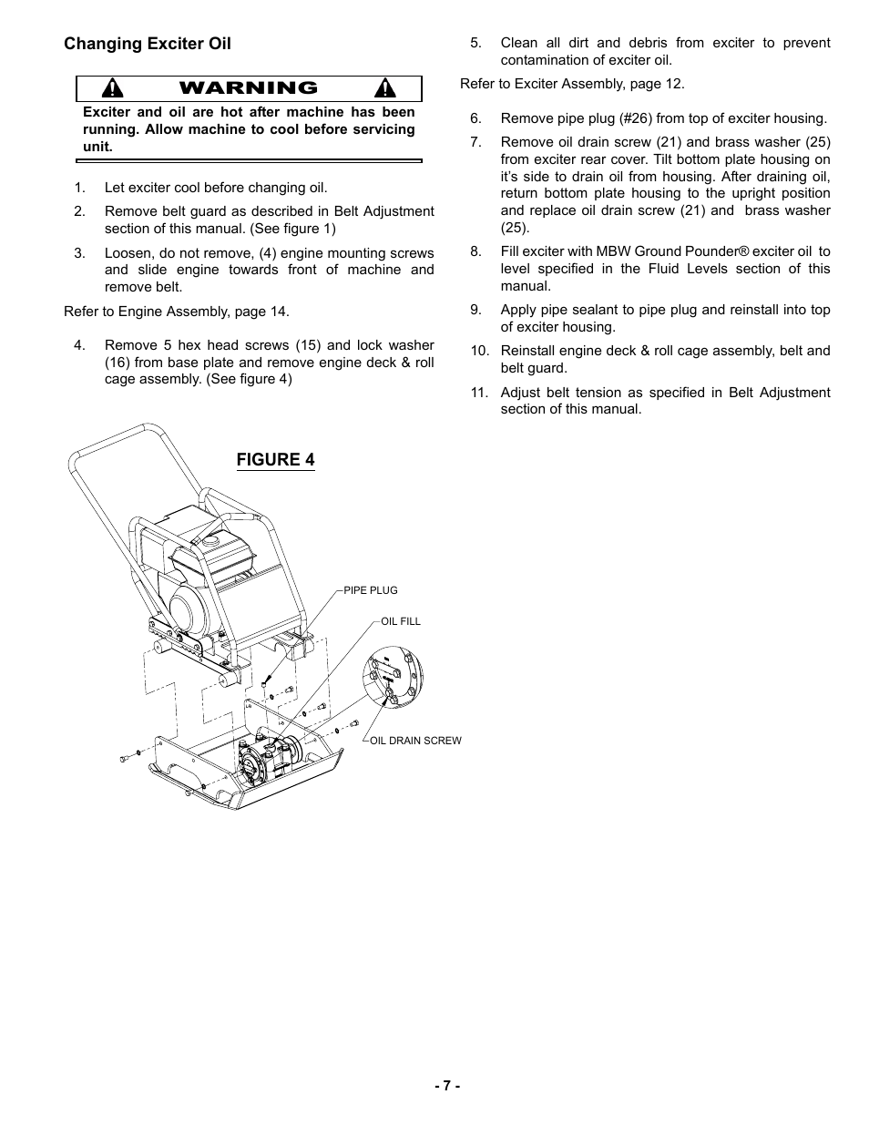 Changing exciter oil, Figure 4 | MBW 5800 Series User Manual | Page 10 / 21