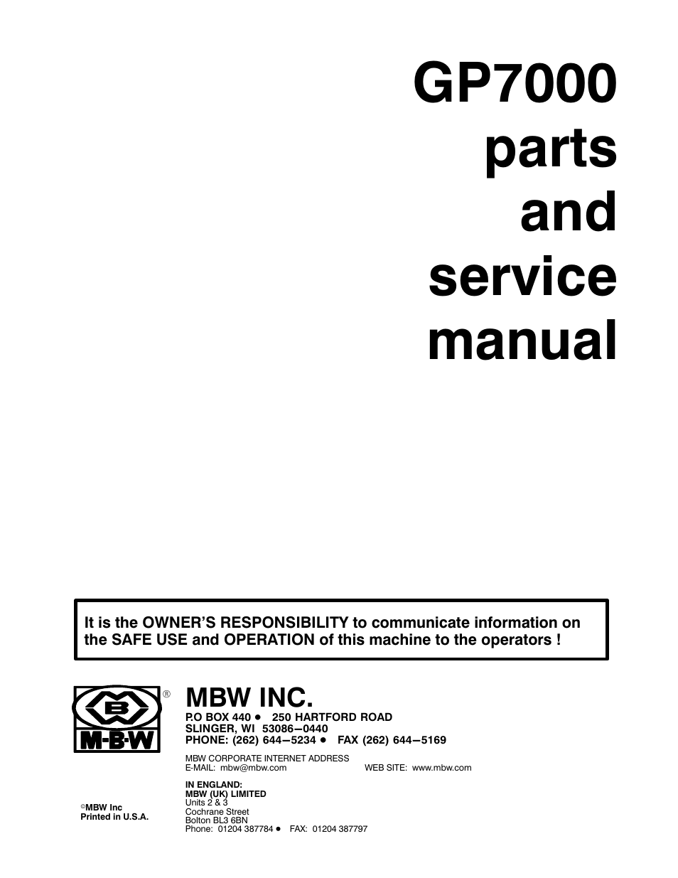 MBW 7000 Series User Manual | 18 pages