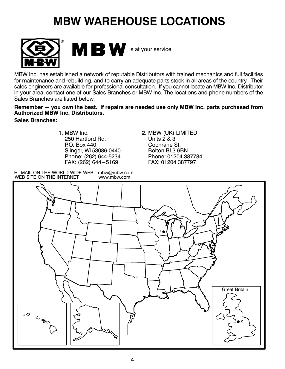 Mbw warehouse locations | MBW 7000 Series User Manual | Page 6 / 18