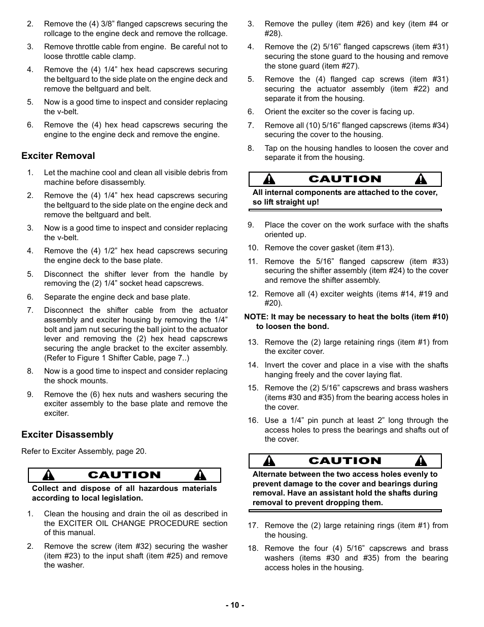 Exciter removal, Exciter disassembly | MBW GPR77 User Manual | Page 13 / 33