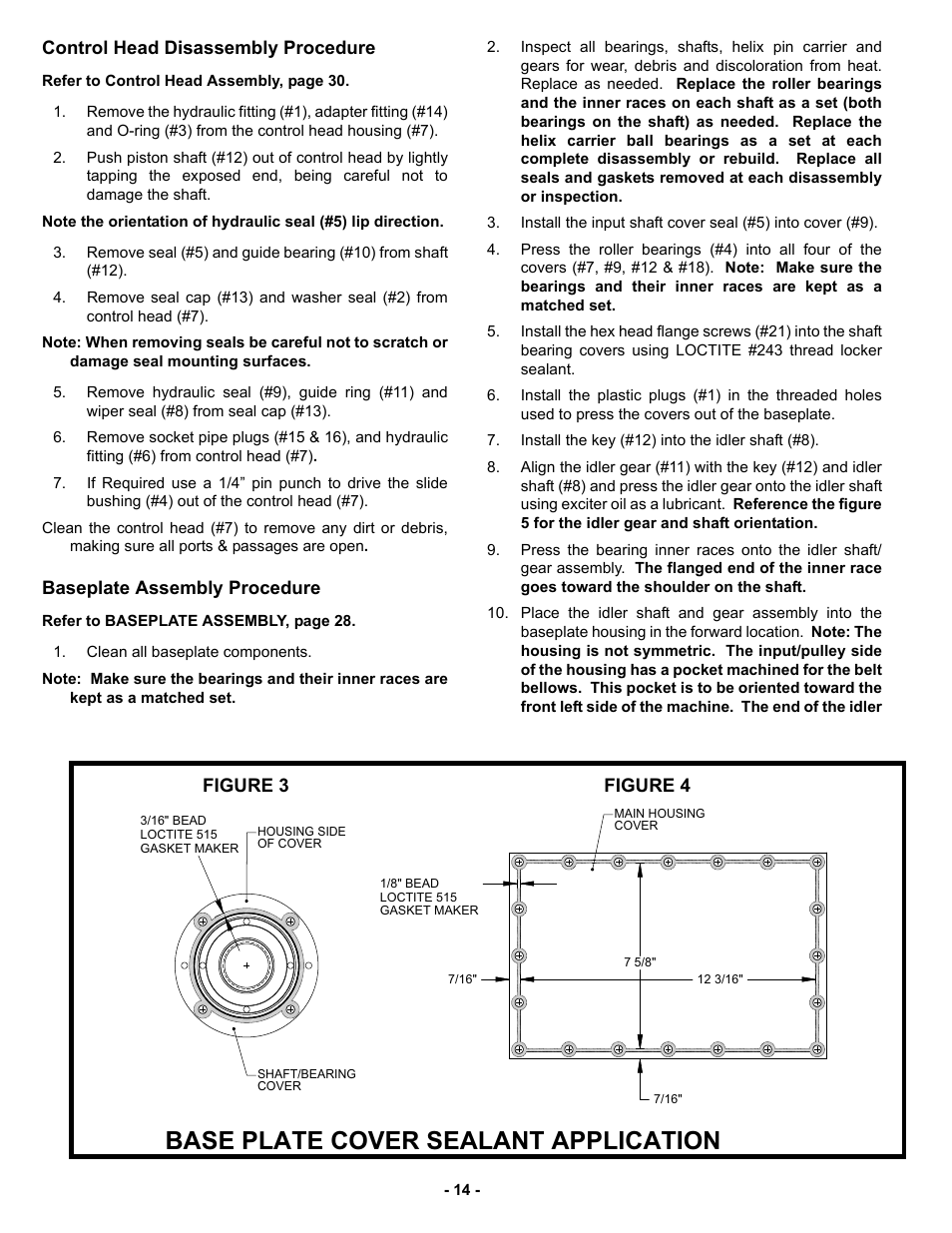 Control head disassembly procedure, Baseplate assembly procedure, Base plate cover sealant application | MBW GPR135 User Manual | Page 17 / 41