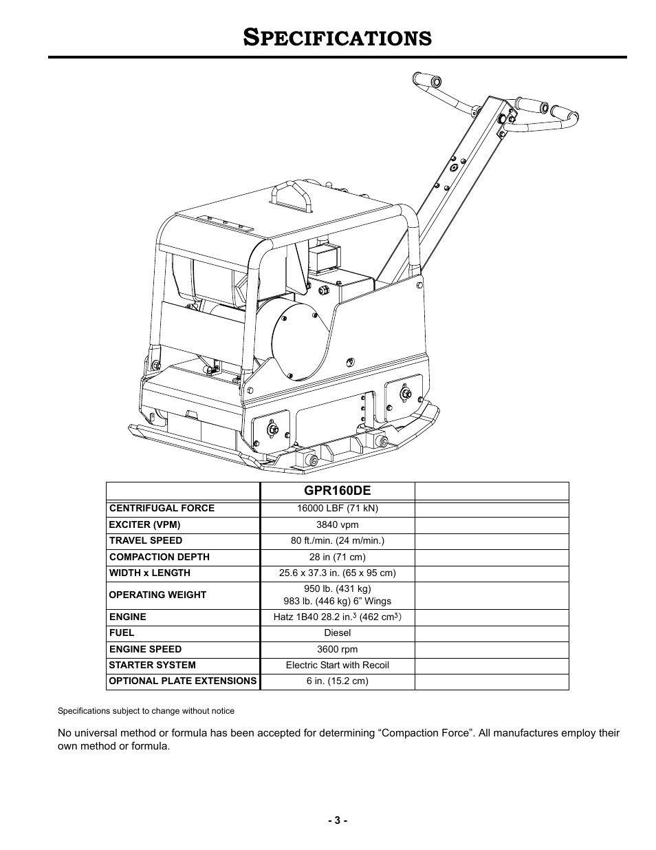 Specifications, Pecifications | MBW GPR160 User Manual | Page 6 / 37