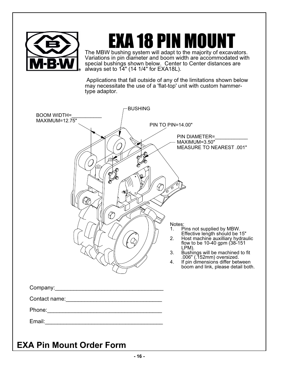 Exa pin mount order form | MBW EXA30 User Manual | Page 19 / 21
