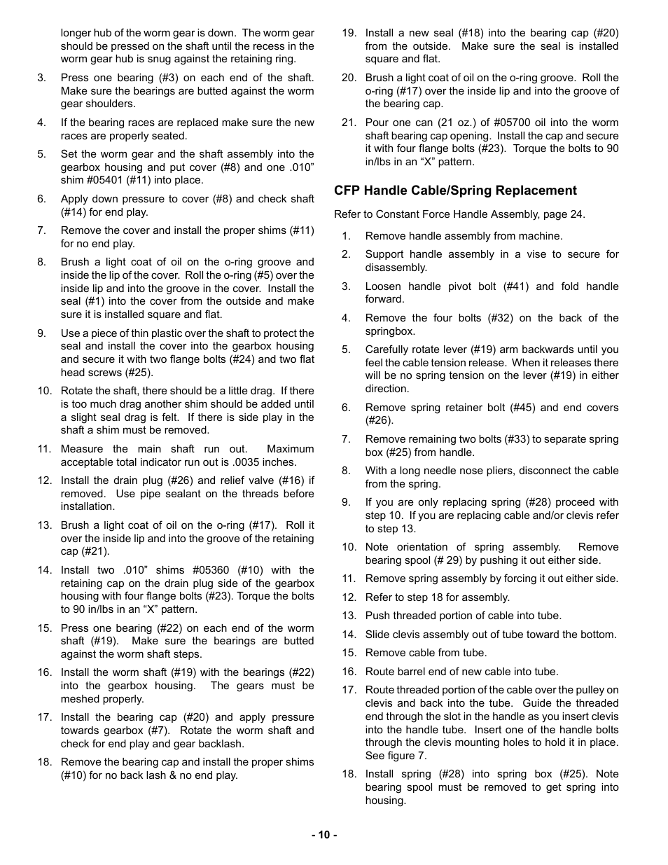 Cfp handle cable/spring replacement | MBW F46/4 User Manual | Page 13 / 29