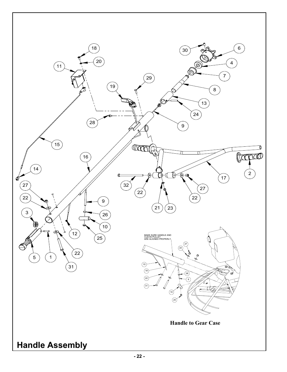 Handle assembly, Handle to gear case | MBW F46/4 User Manual | Page 25 / 29