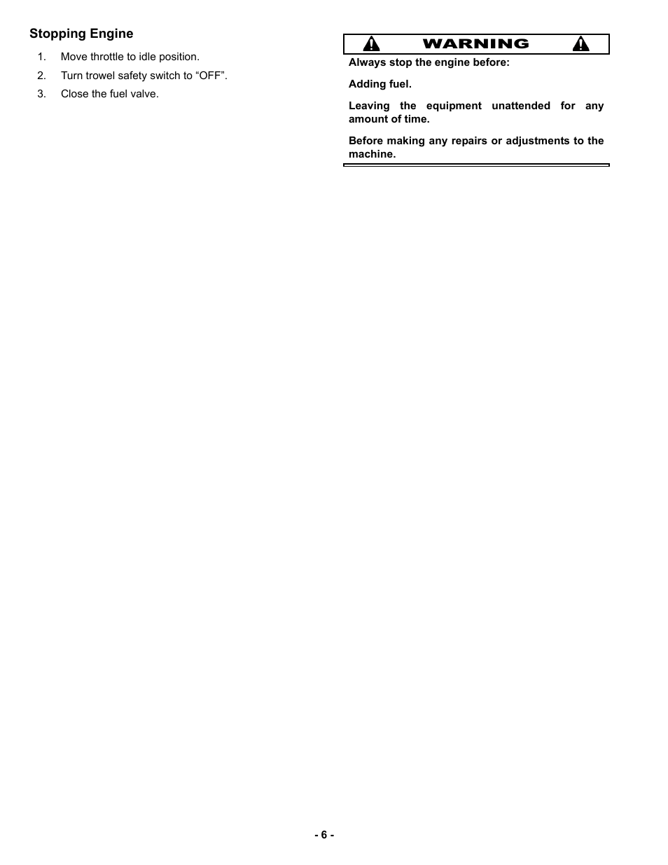 Stopping engine | MBW F46/4 User Manual | Page 9 / 29