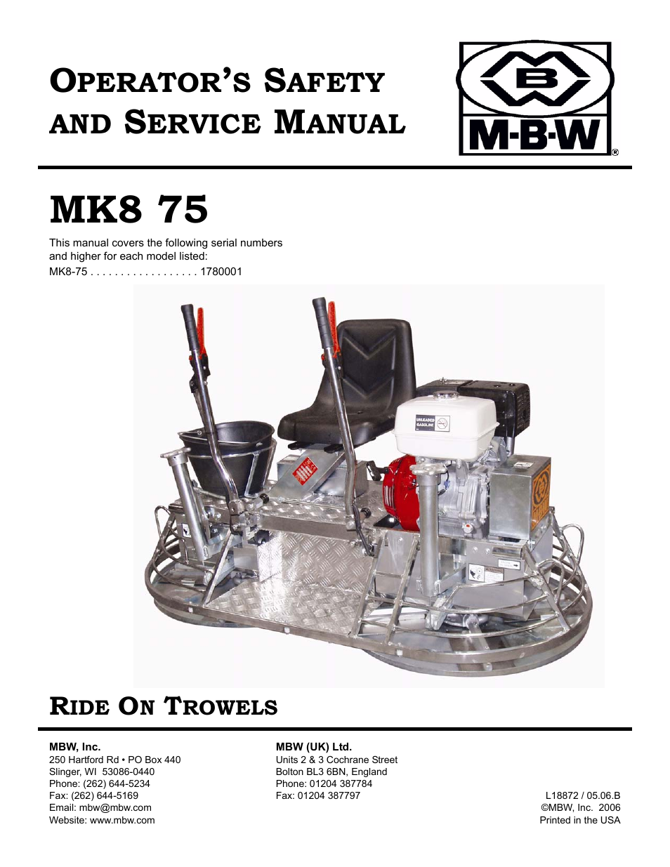 MBW MK8 75 User Manual | 21 pages