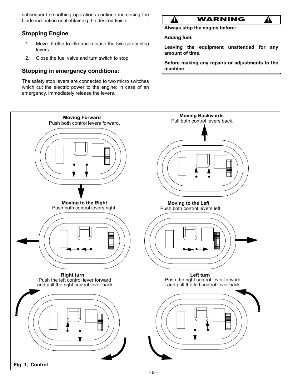 Stopping engine, Stopping in emergency conditions | MBW MK8 75 User Manual | Page 8 / 21