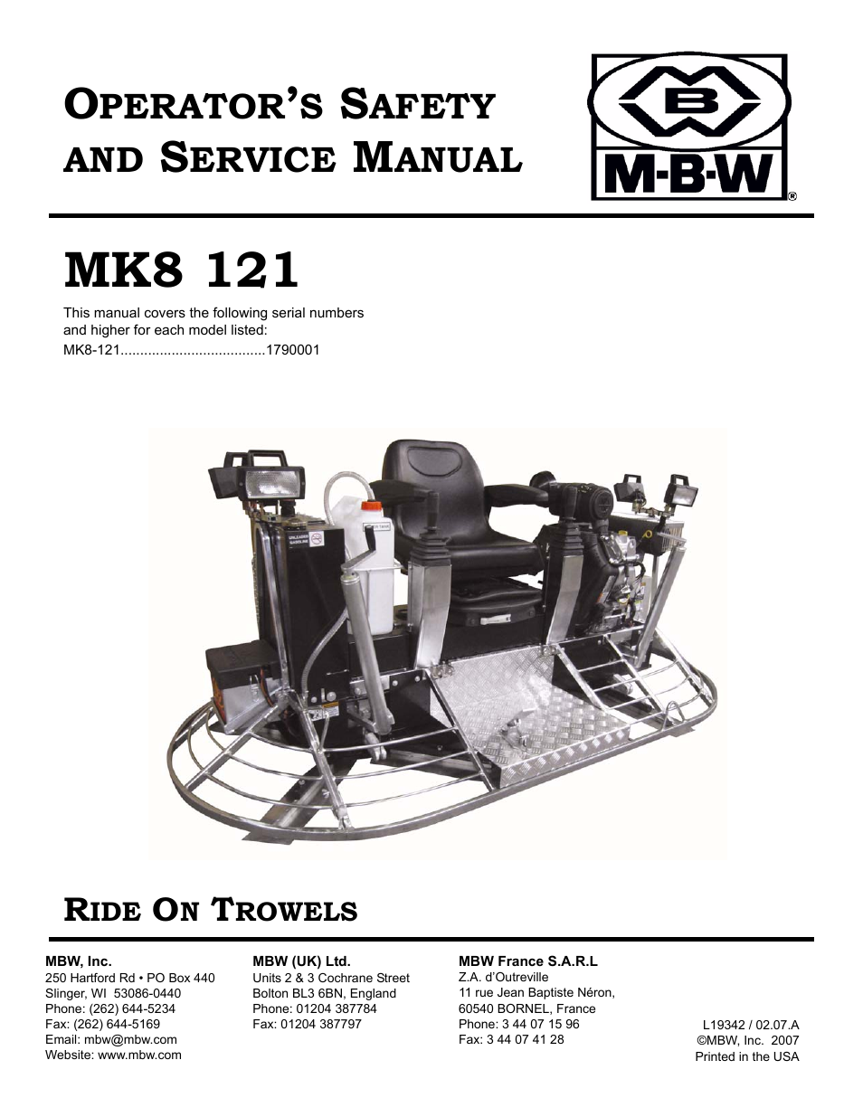 MBW MK8 121 User Manual | 23 pages