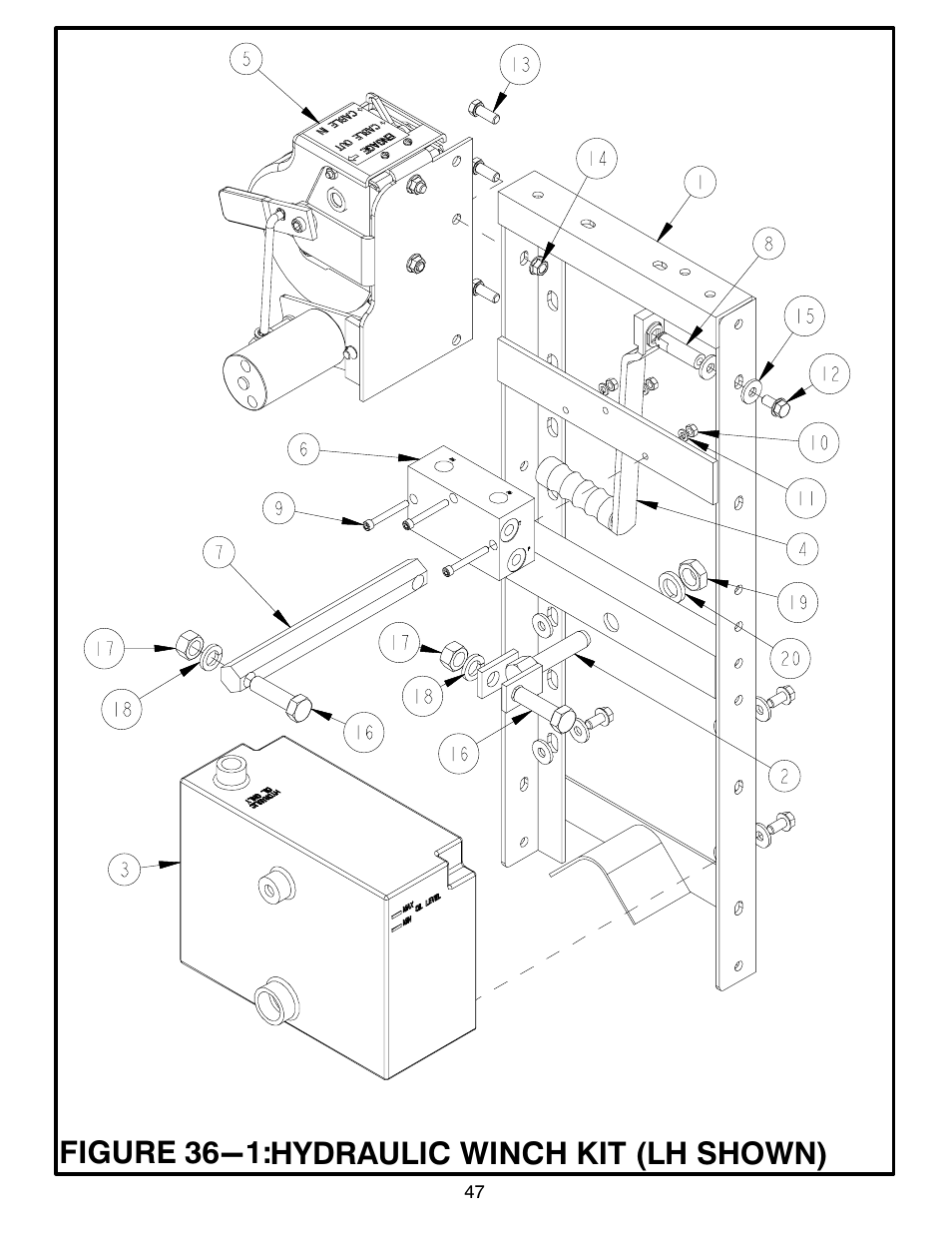 Figure 36-1: hydraulic winch kit (lh shown) | MBW Blitzscreed User Manual | Page 49 / 56