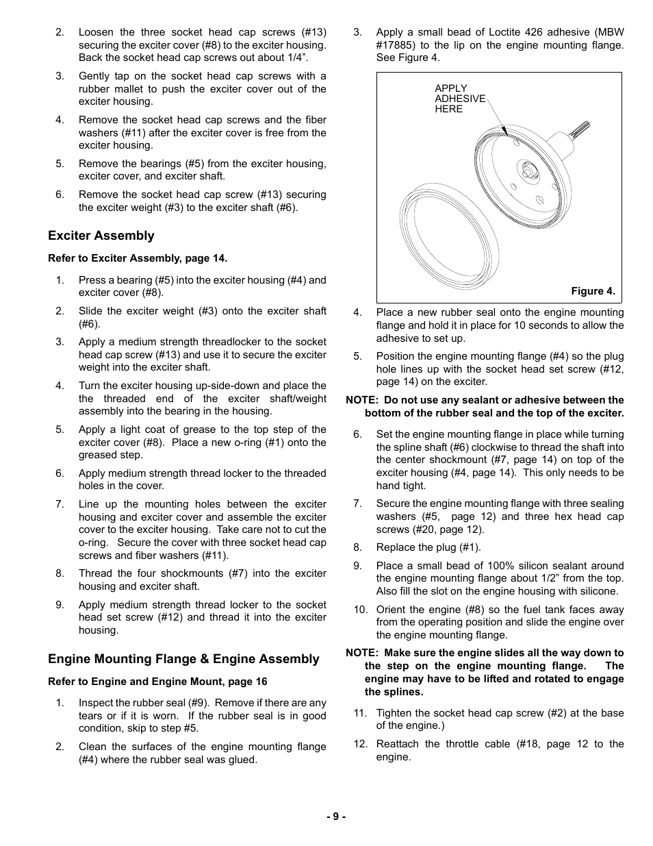 Exciter assembly, Engine mounting flange & engine assembly | MBW WS500 User Manual | Page 12 / 21