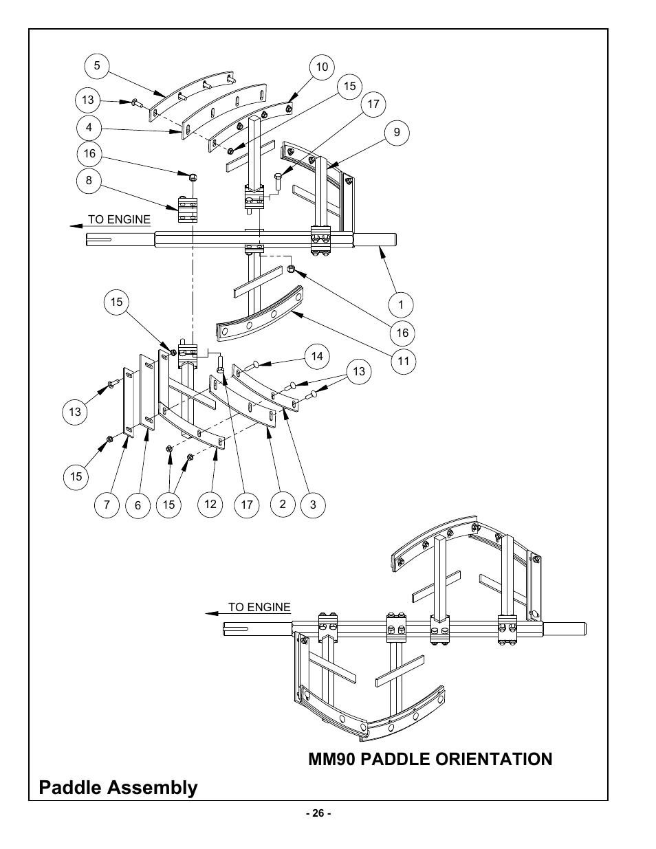 Paddle assembly, Mm90 paddle orientation | MBW MM90 User Manual | Page 29 / 33