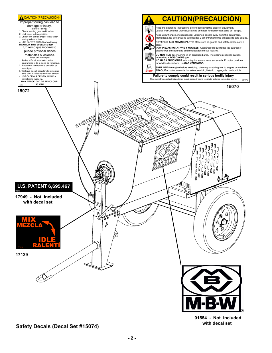 Caution(precaución), Mix idle, Ralentí mezcla | MBW MM90 User Manual | Page 5 / 33