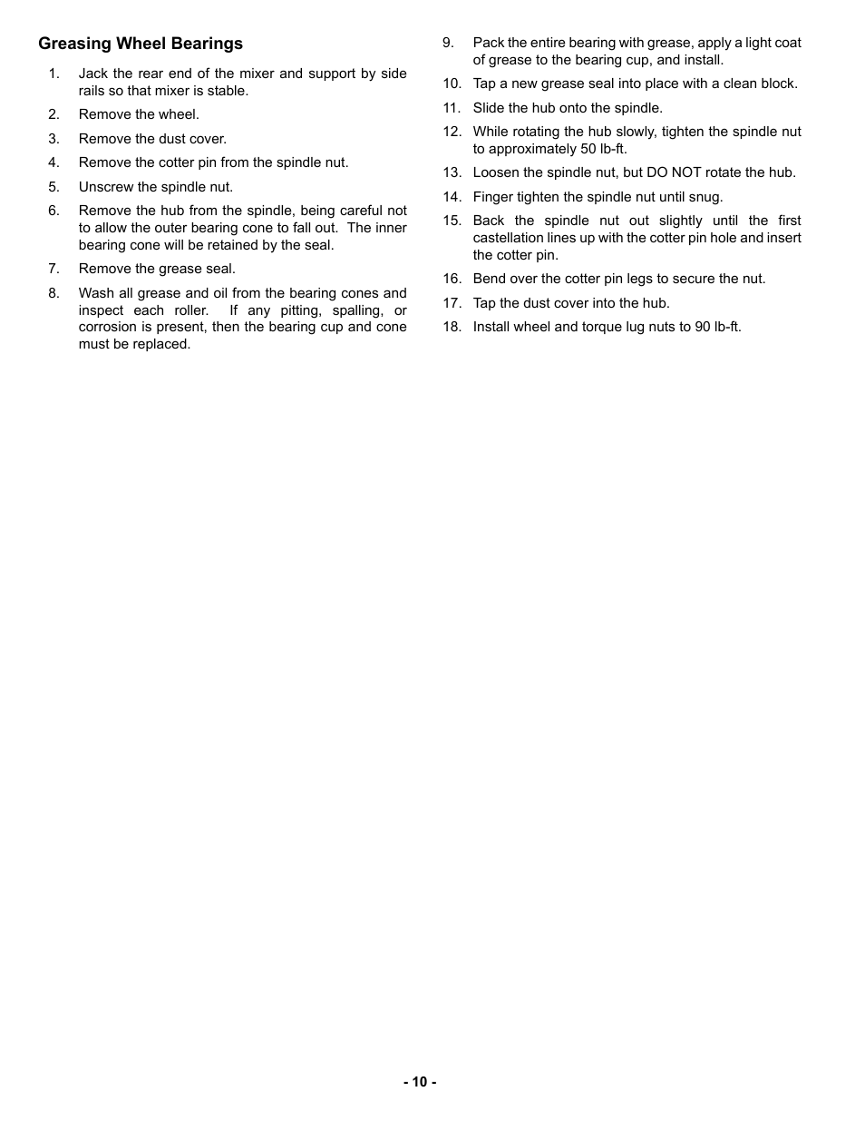 Greasing wheel bearings | MBW MM120 User Manual | Page 13 / 33