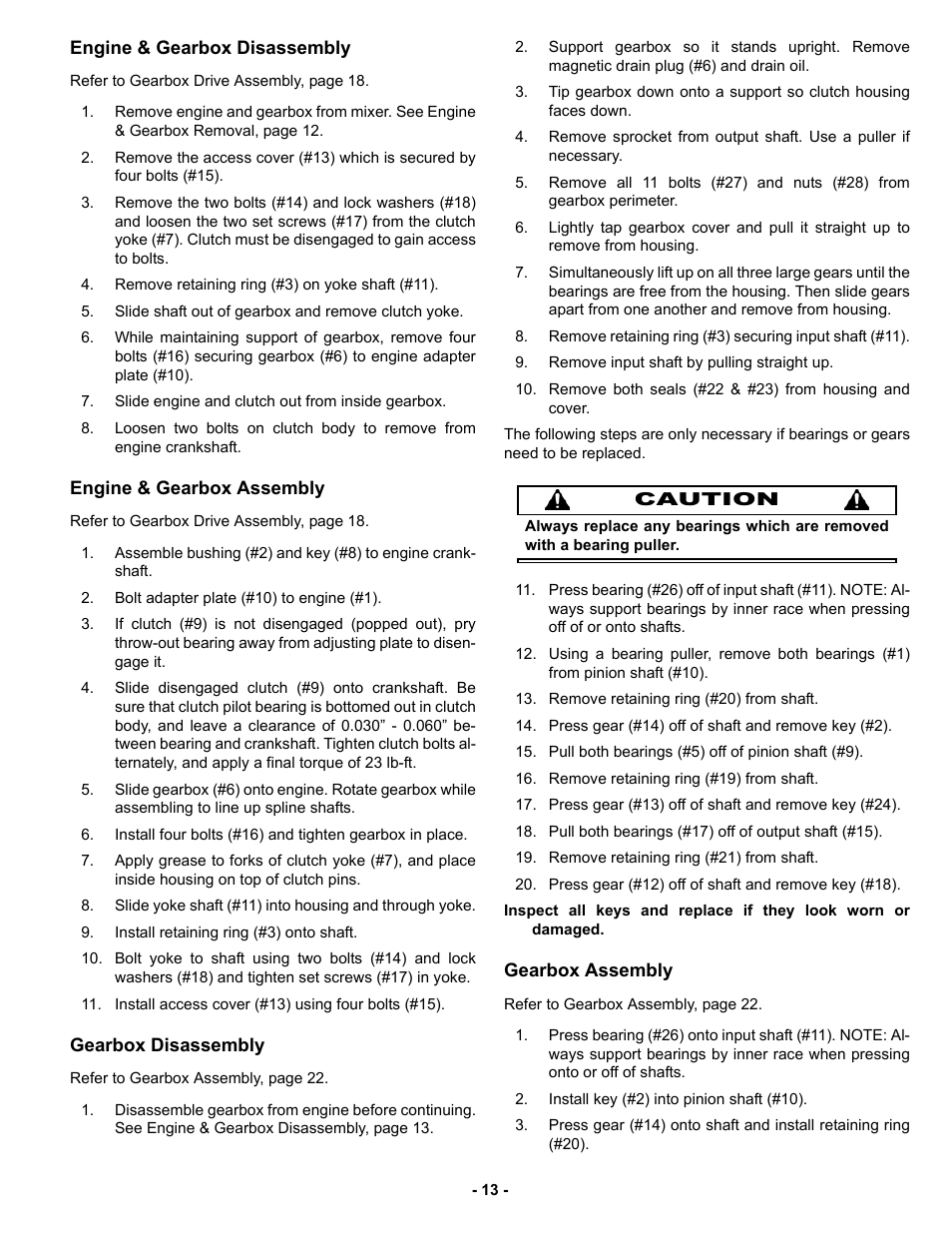 Engine & gearbox disassembly, Engine & gearbox assembly, Gearbox disassembly | Gearbox assembly | MBW MM120 User Manual | Page 16 / 33