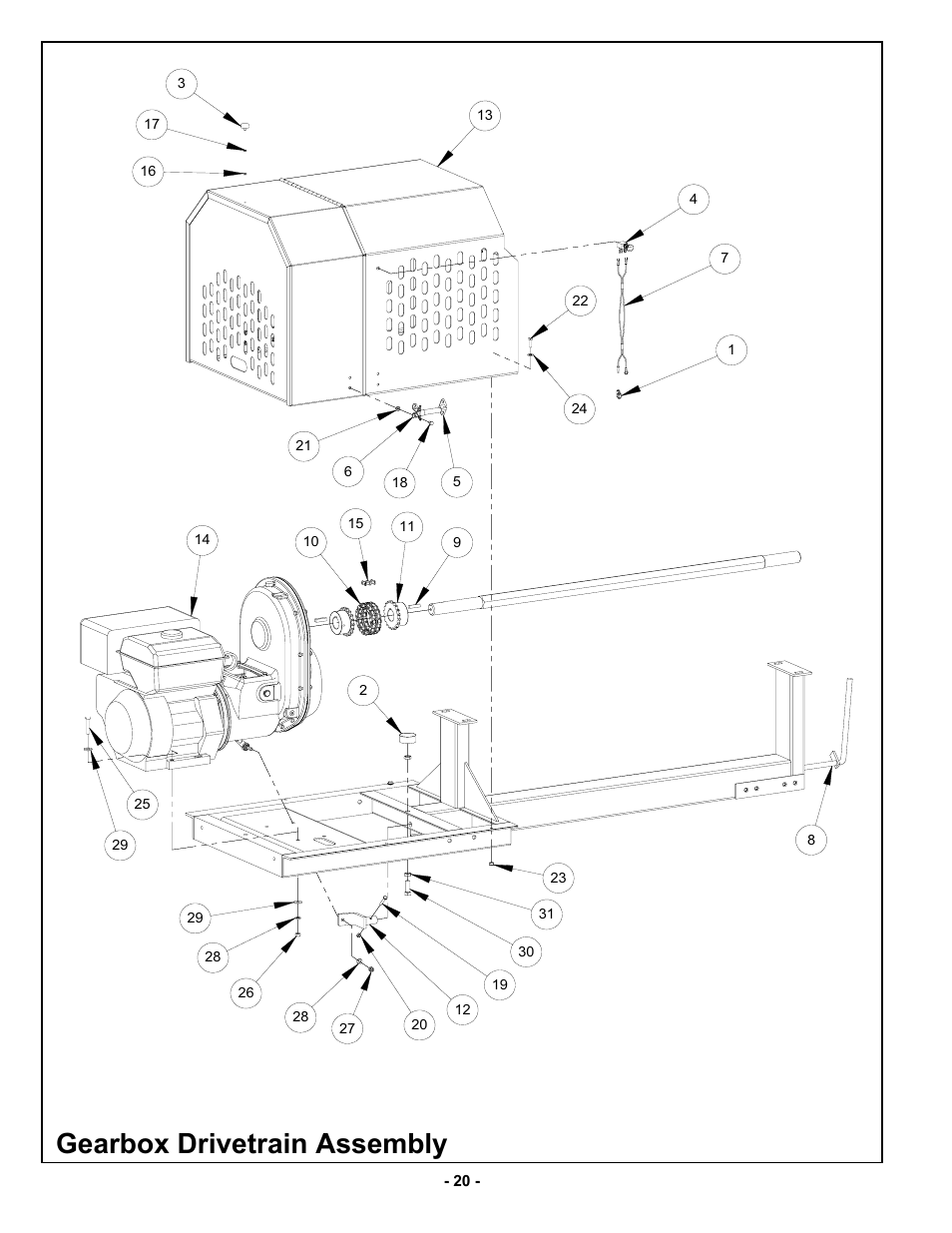 Gearbox drivetrain assembly | MBW MM120 User Manual | Page 23 / 33