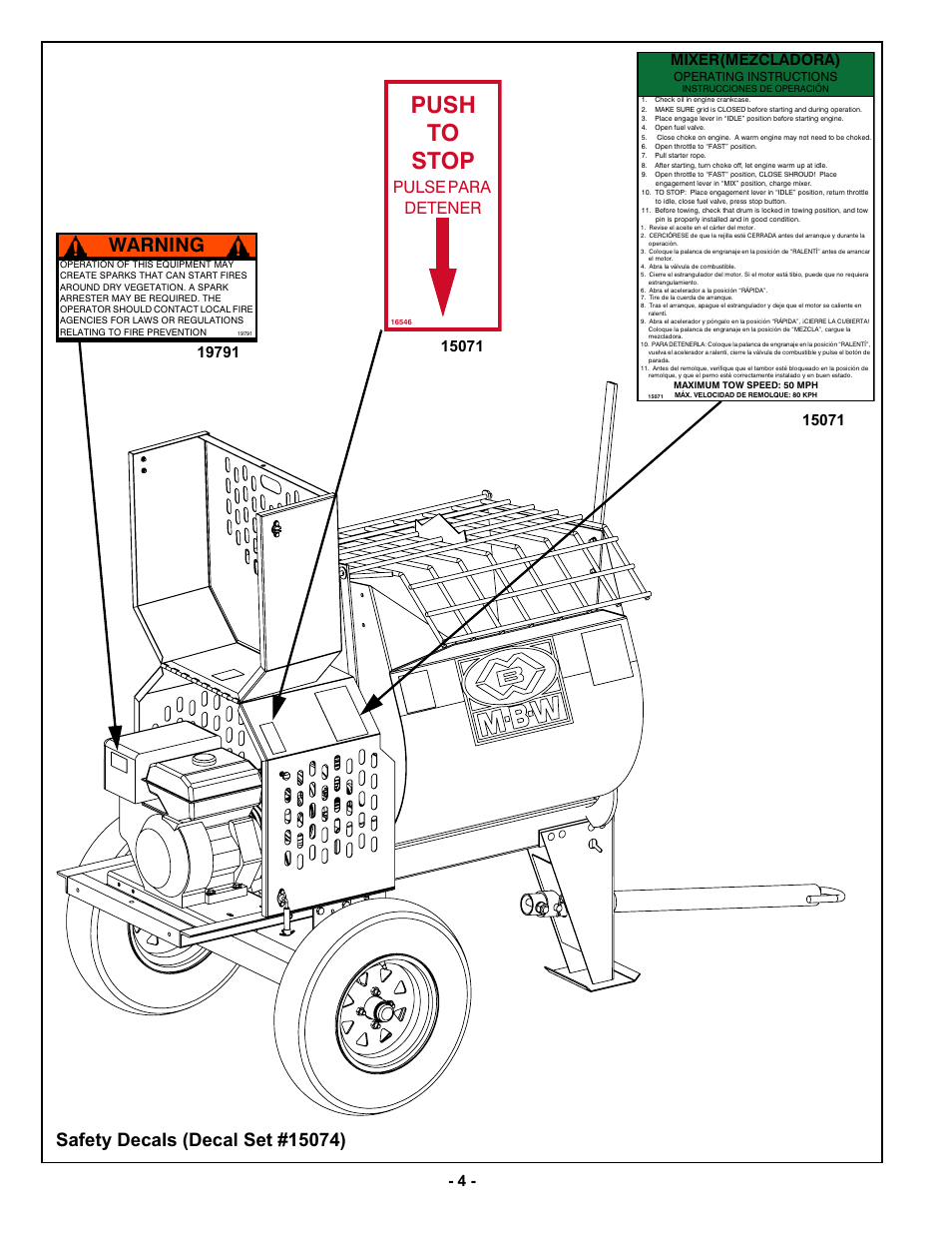 Push to stop, Warning, Pulse para detener | Mixer(mezcladora) | MBW MM120 User Manual | Page 7 / 33