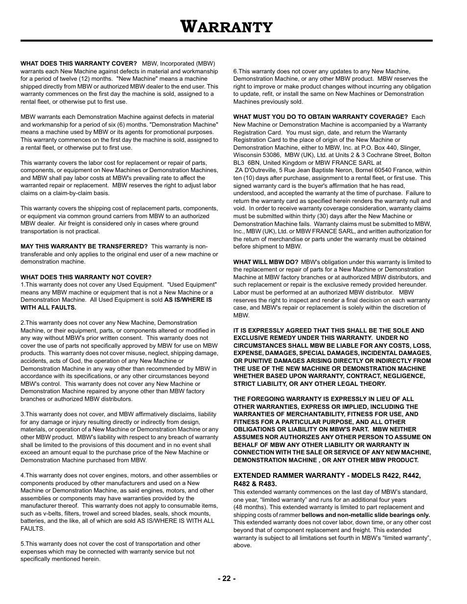 Arranty | MBW MM121 User Manual | Page 25 / 25