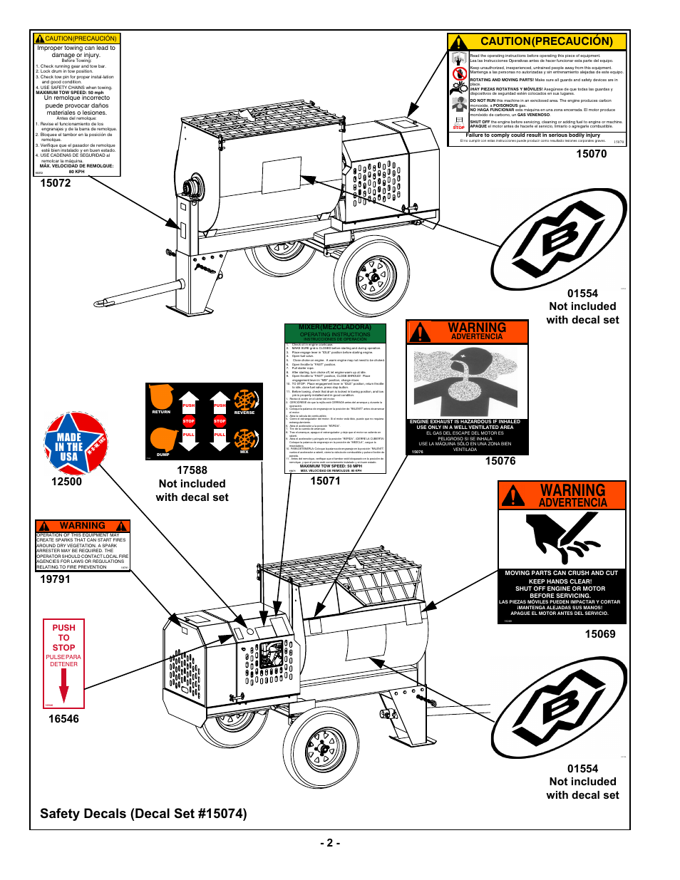 Warning, Advertencia, Caution(precaución) | Push to stop | MBW MM121 User Manual | Page 5 / 25