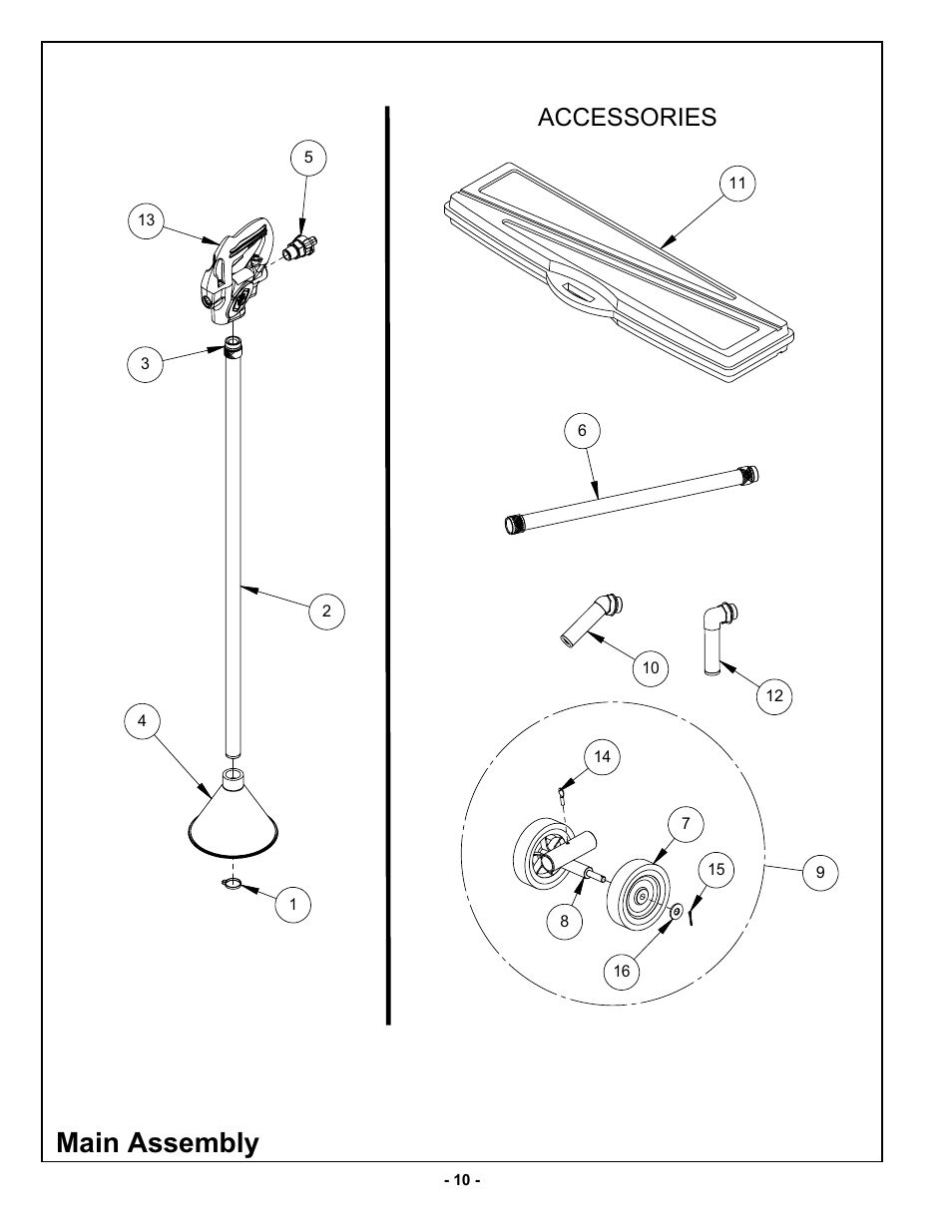 Main assembly, Accessories | MBW SP160 User Manual | Page 13 / 17