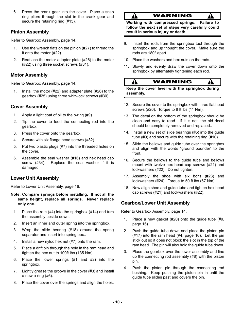 Pinion assembly, Motor assembly, Cover assembly | Lower unit assembly, Gearbox/lower unit assembly | MBW AR57 User Manual | Page 13 / 25