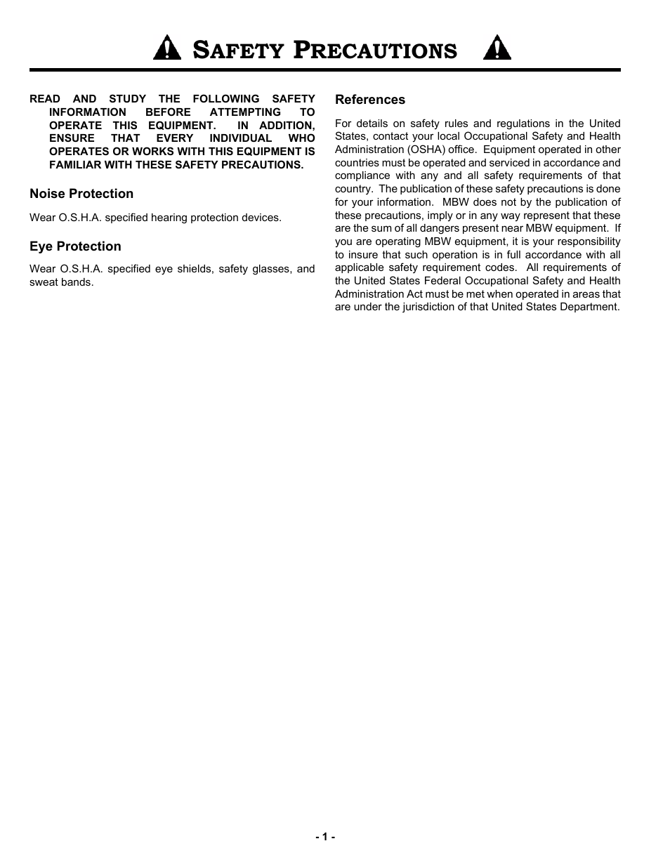 Safety precautions, Noise protection, Eye protection | References, Afety, Recautions | MBW SCS2 User Manual | Page 3 / 17
