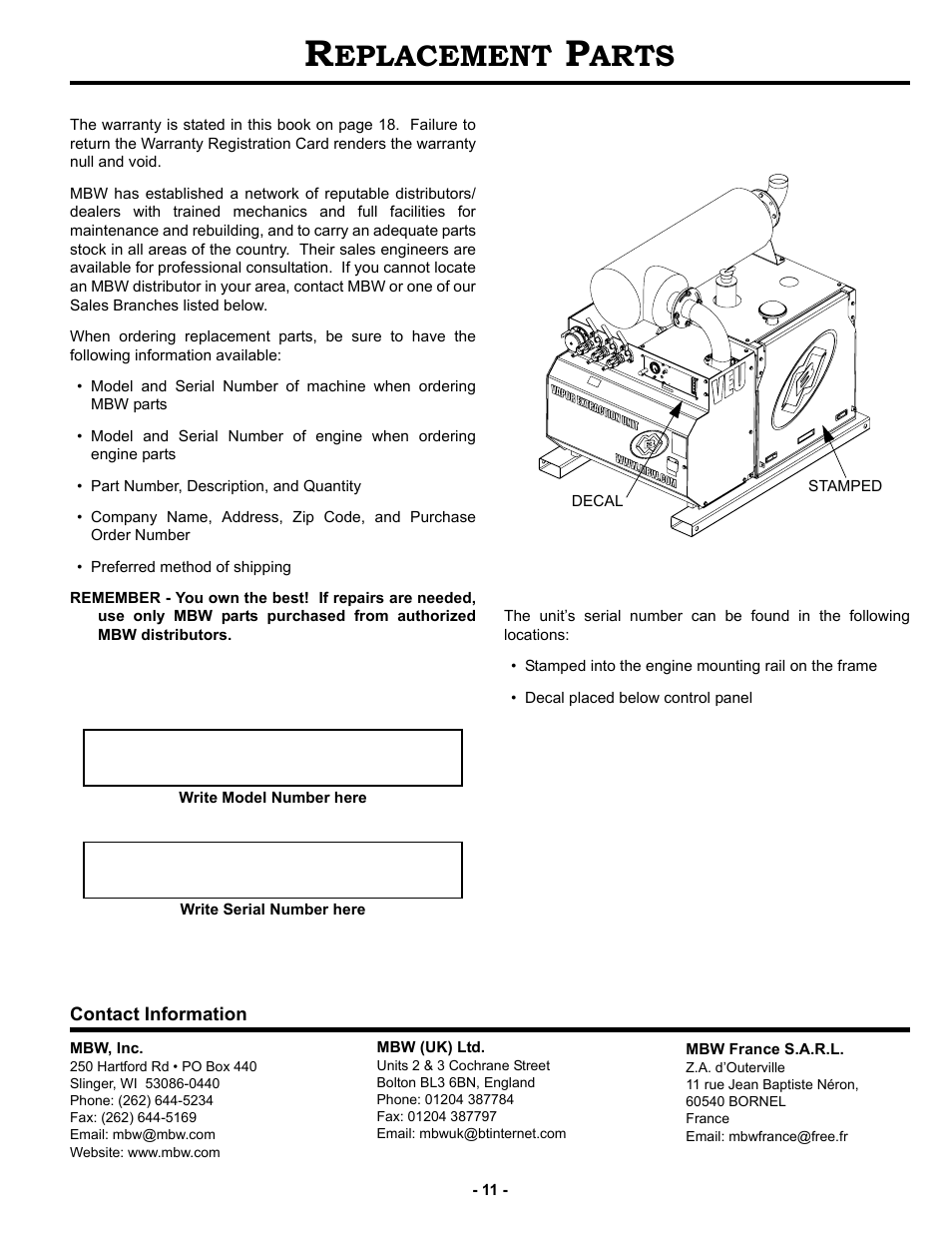 Replacement parts, Eplacement, Arts | MBW V.E.U. User Manual | Page 14 / 33