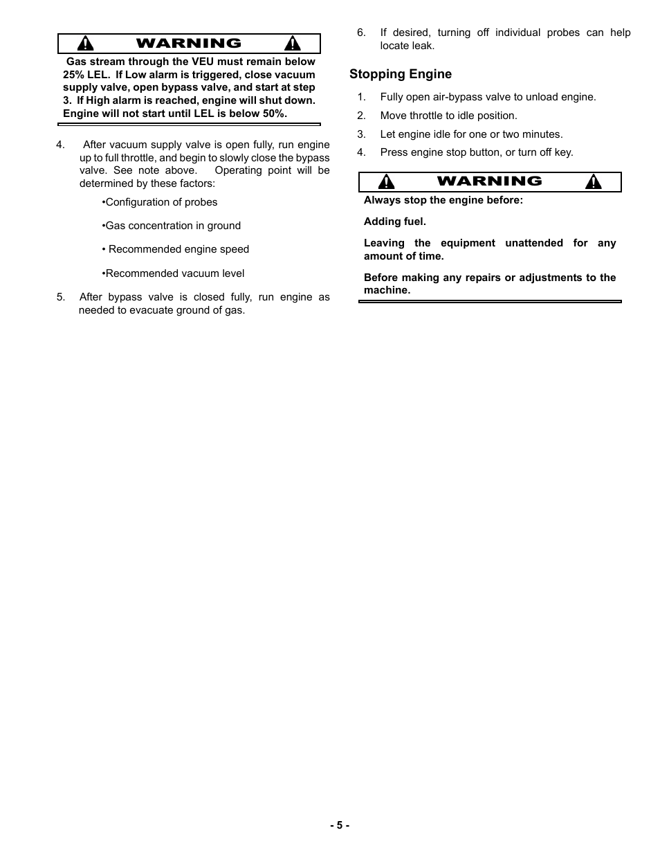 Stopping engine | MBW V.E.U. User Manual | Page 8 / 33