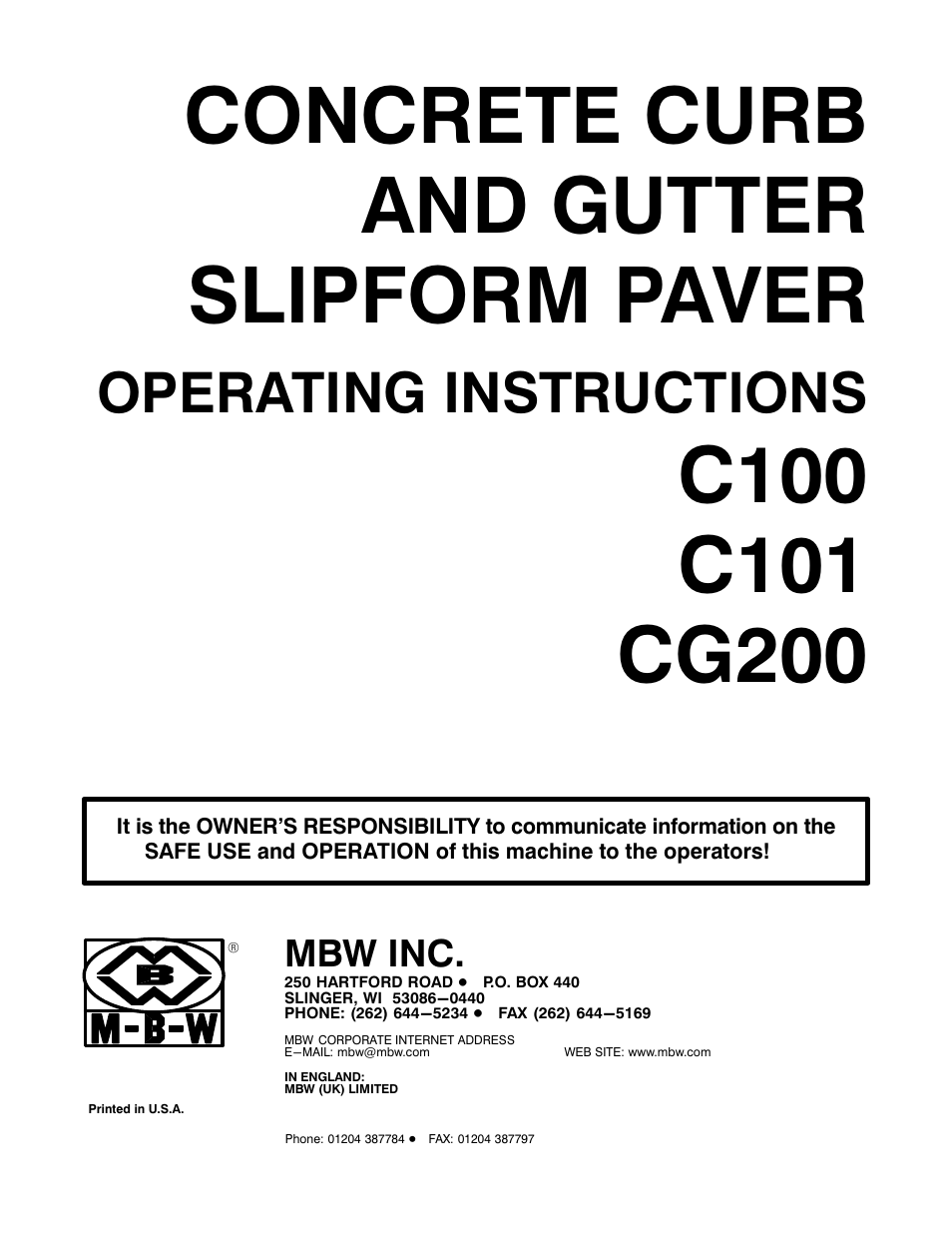 MBW CG200 User Manual | 56 pages
