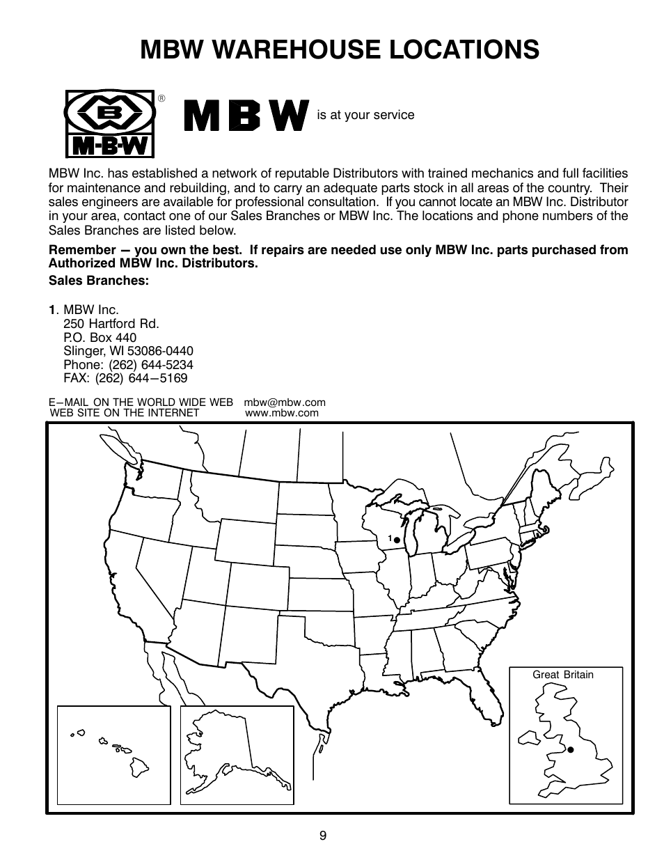 Mbw warehouse locations | MBW CG200 User Manual | Page 11 / 56