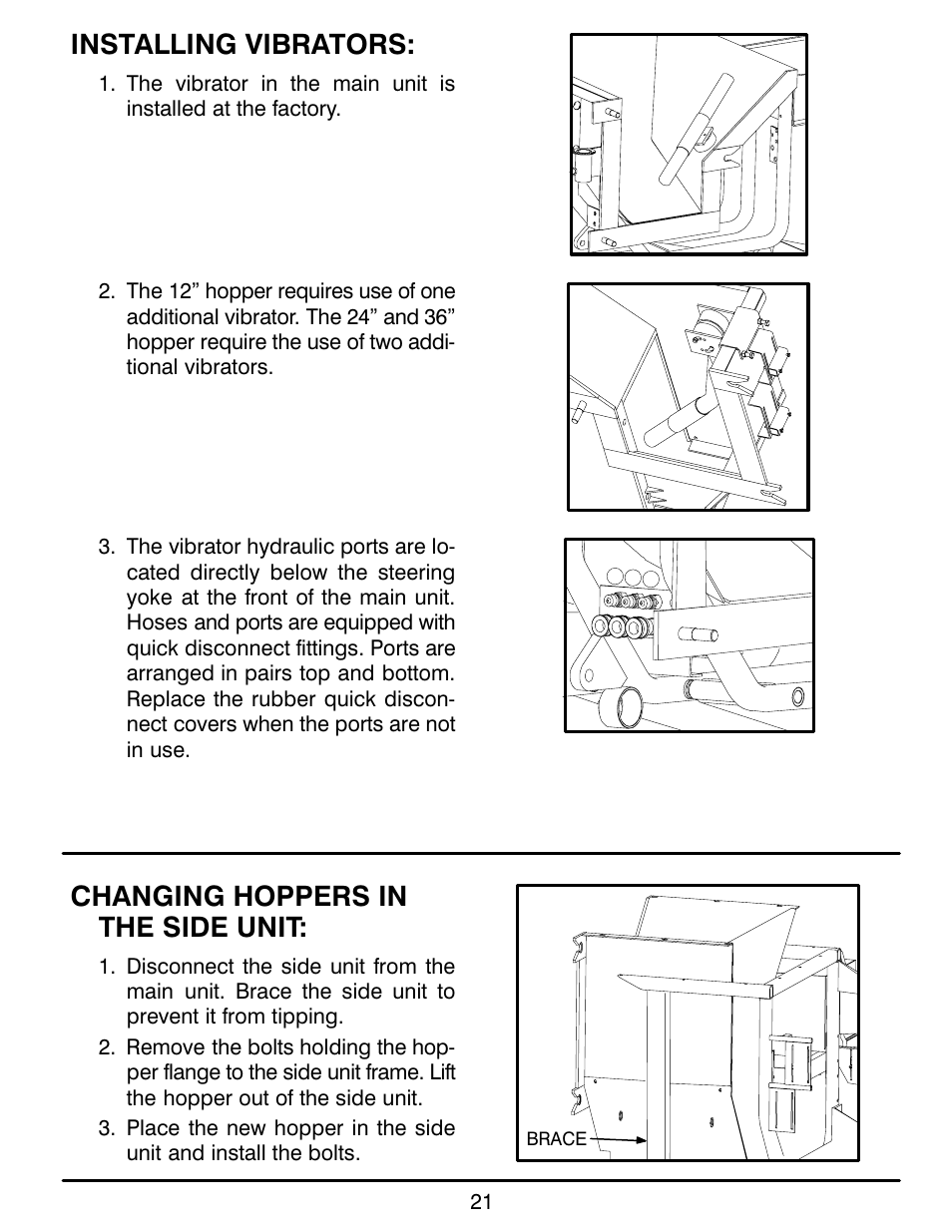 Installing vibrators, Changing hoppers in the side unit | MBW CG200 User Manual | Page 23 / 56