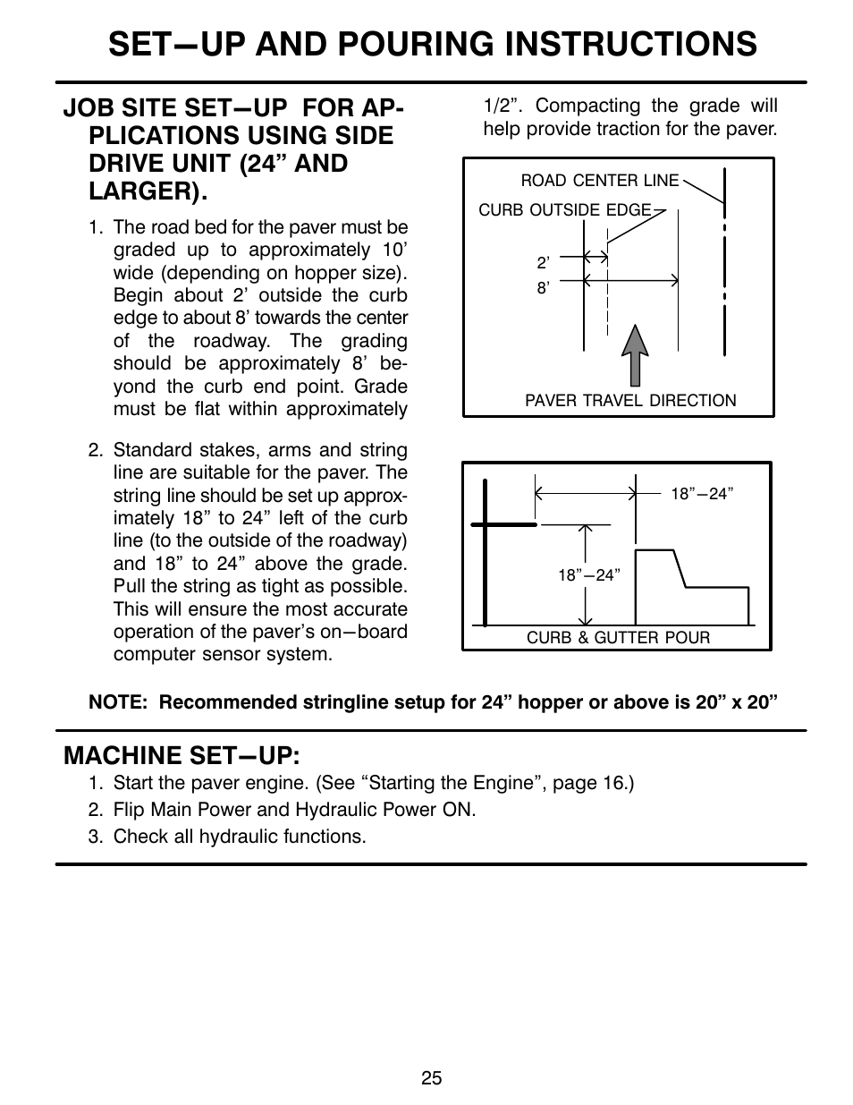 Set-up and pouring instructions, Machine set-up | MBW CG200 User Manual | Page 27 / 56